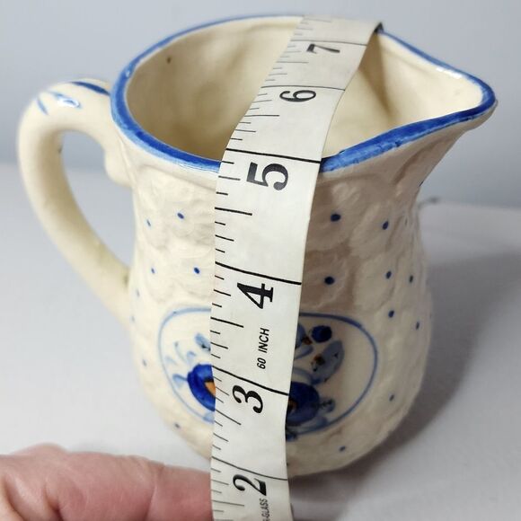 Small Pitcher or Creamer Hand Painted JAPAN Blue Flowers & Dots Embossed - Picture 6 of 7